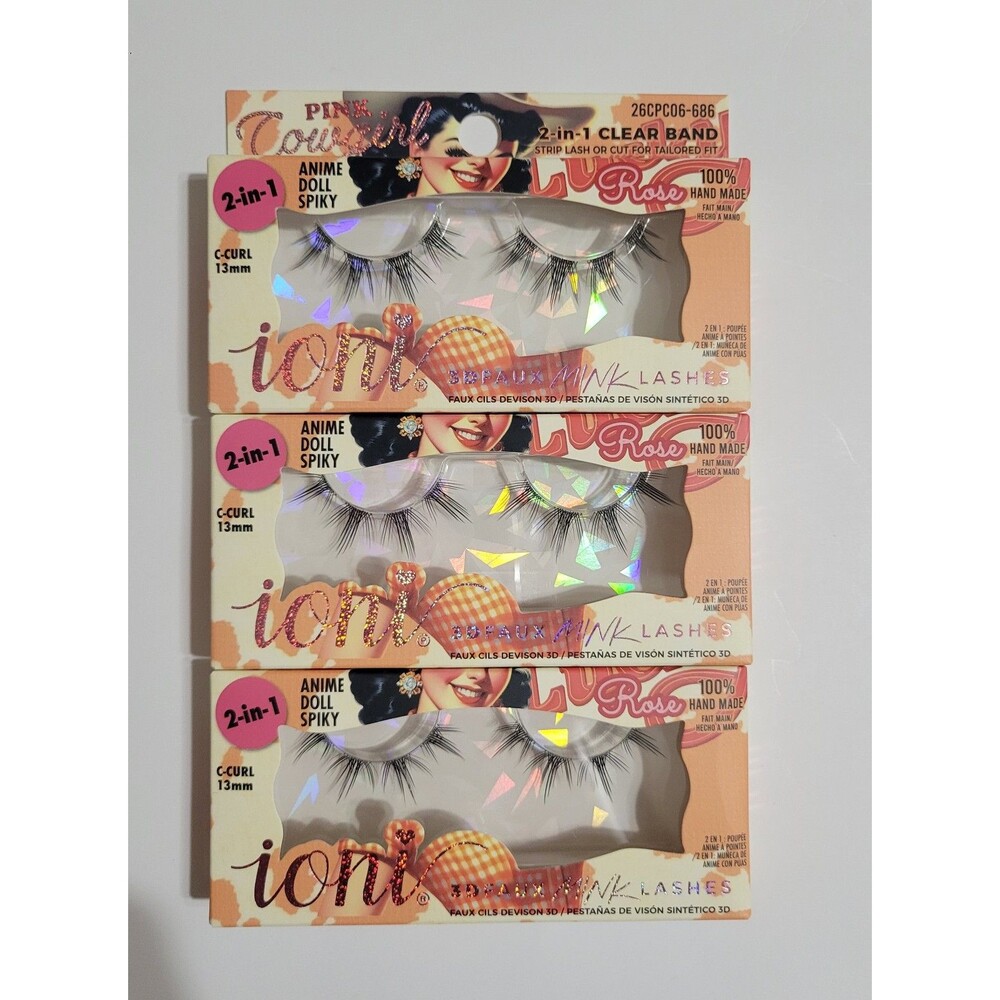 Ioni Pink Cowgirl Rose Anime Doll Spikey Lashes Bundle Pack of 3 False Eyelashes